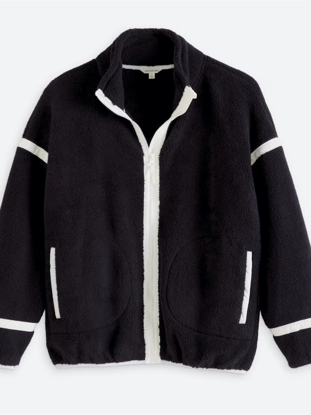 WE WANDER Sherpa Colorblock Full Zip Jacket Black & White